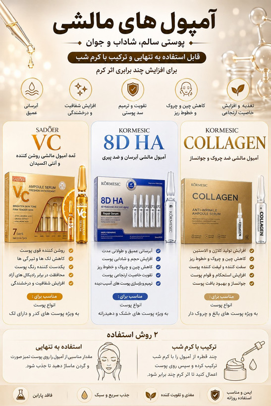 آمپول مالشی پوست آبرسان کلاژن روشن کننده
